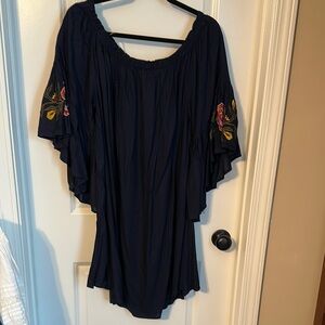 Feathers Black and Orange Flutter Sleeve Dress